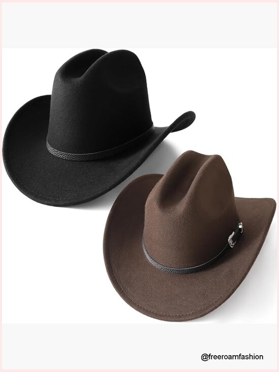 2 Pack Western Cowboy Hats Unisex Adult Felt Costume Cowgirl Cattleman main image 5